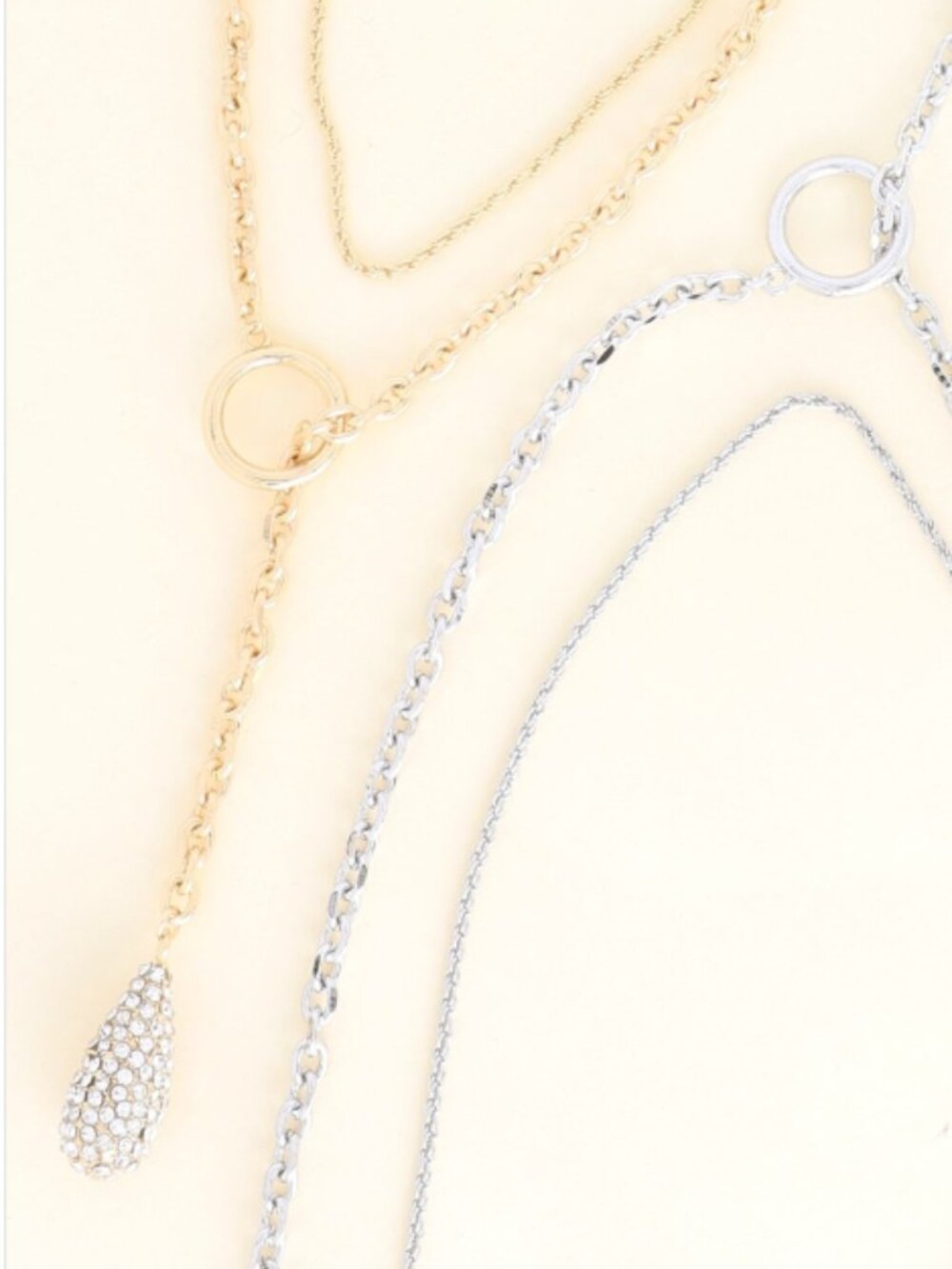 Vera Double Layered Silver or Gold Lariat Rhinestone Teardrop Charm Necklace